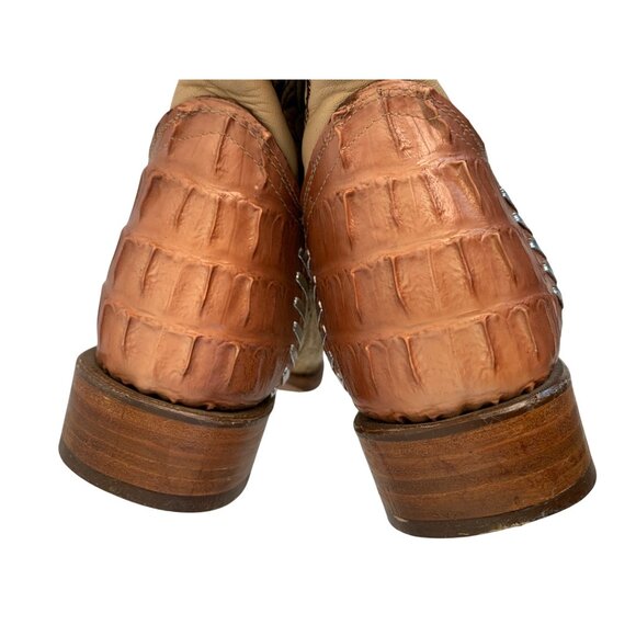 Handmade Mexico Cowboy Boots Embroider Glitter Toe Croc Women 6.5 8940 Bling - Picture 6 of 7